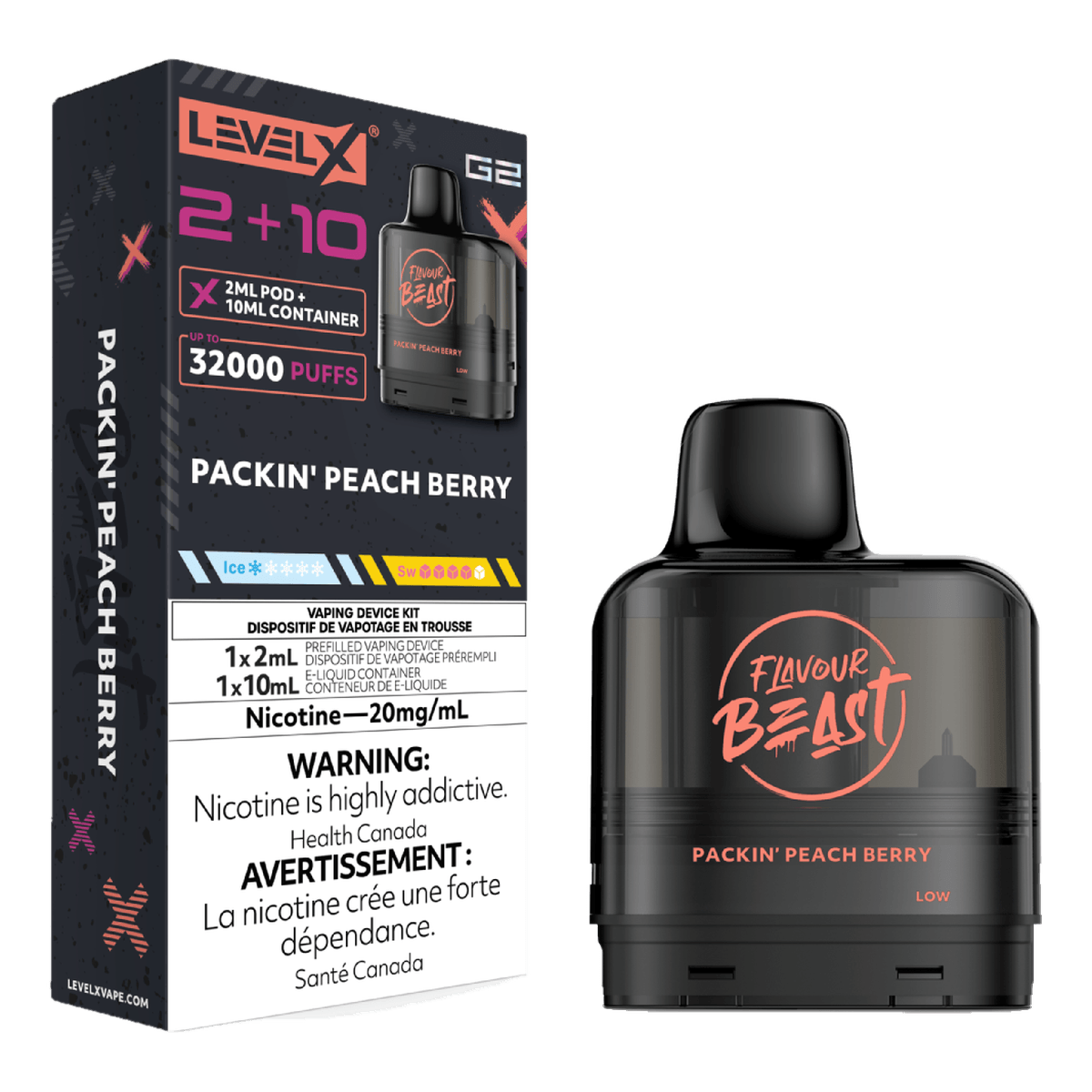 Level X Flavour Beast 32k G2 2+10 Pods Packin' Peach Berry